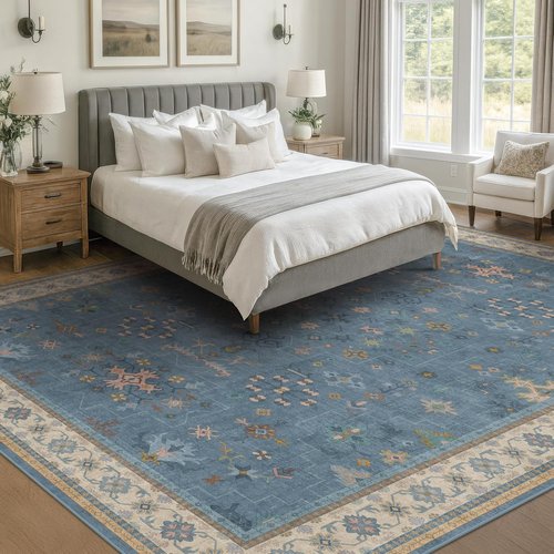 Hazo Haus Boho Accent Area Rug - Soft Non-Slip 7x10 Dusky Blue Design for Living Room & Bedroom