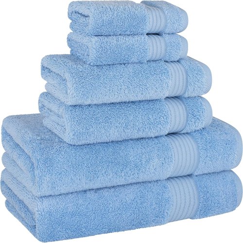 Cotton Paradise 6-Piece Towel Set - 100% Soft Absorbent Turkish Towels | Sky Blue Bath Towels, Hand Towels & Washcloths