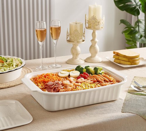 Large Baking Dish with Lid,5.5 Quart Lasagna Pan with Lid, 13.5x9 inch Ceramic Casserole Dish with Lid, Microwave, Dishwasher Safe, White