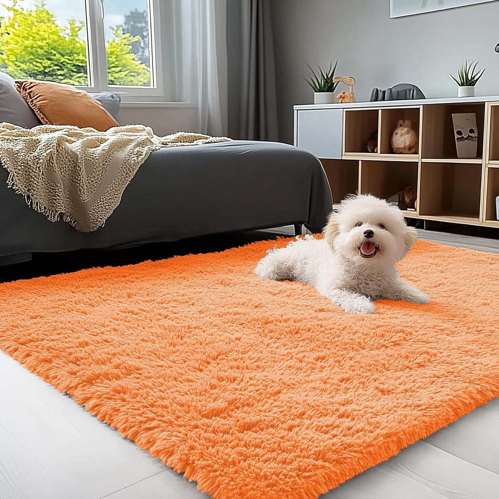 OLANLY Soft Fluffy Shaggy Small Bedside Rug - 3x5 Machine Washable Indoor Carpet in Orange