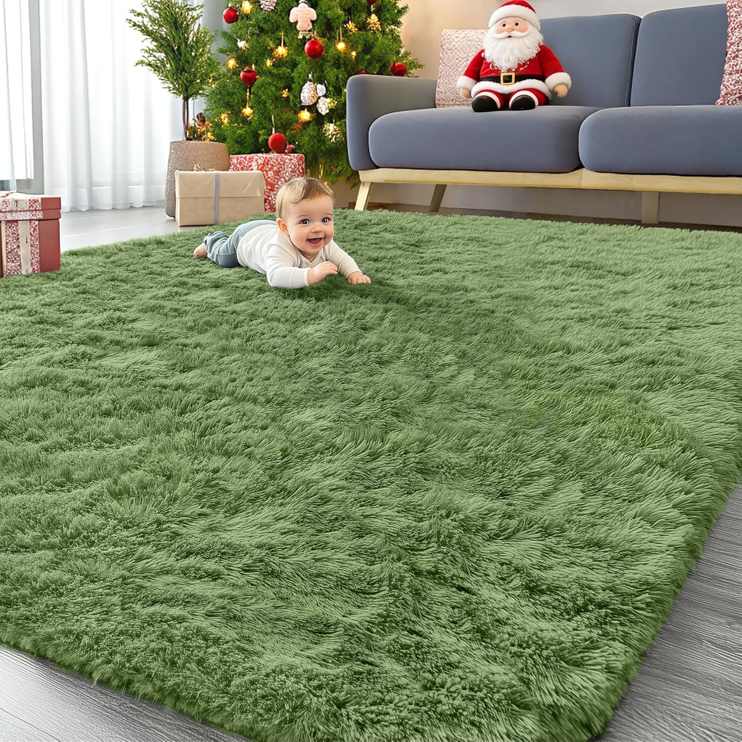 OLANLY Large Area Rug - Soft Fluffy Shaggy Carpet for Living Room & Bedroom | 9x12 Green Indoor Decor