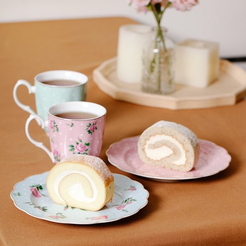 BTaT- Floral Tea Cups and Saucers, Set of 8, 8 oz and Porcelain Floral Plates, 8 inch, Set of 8