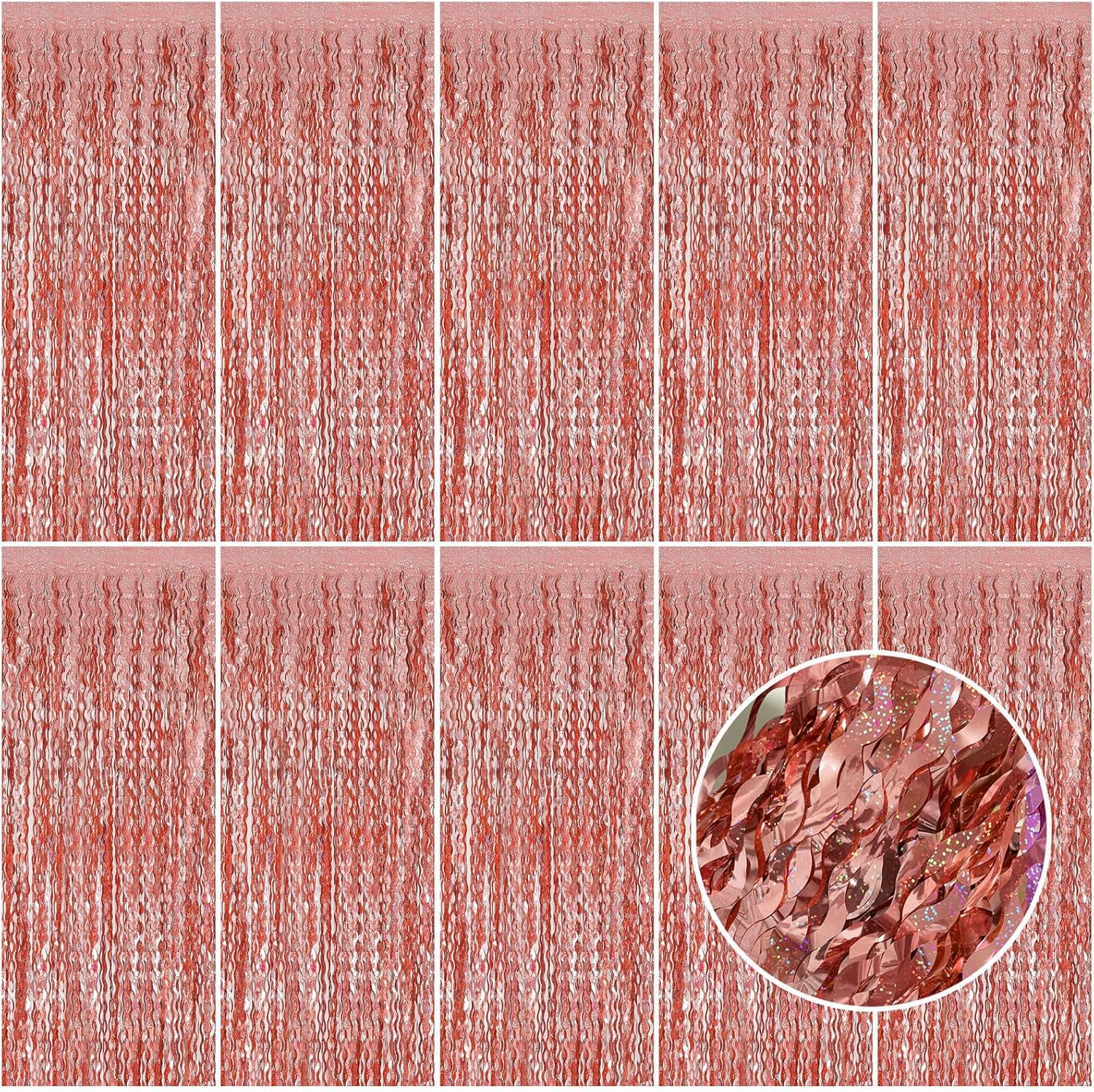 Rose Gold Tinsel Foil Fringe Curtains - Wavy Backdrop for Parties & Events | Photo Booth Decor