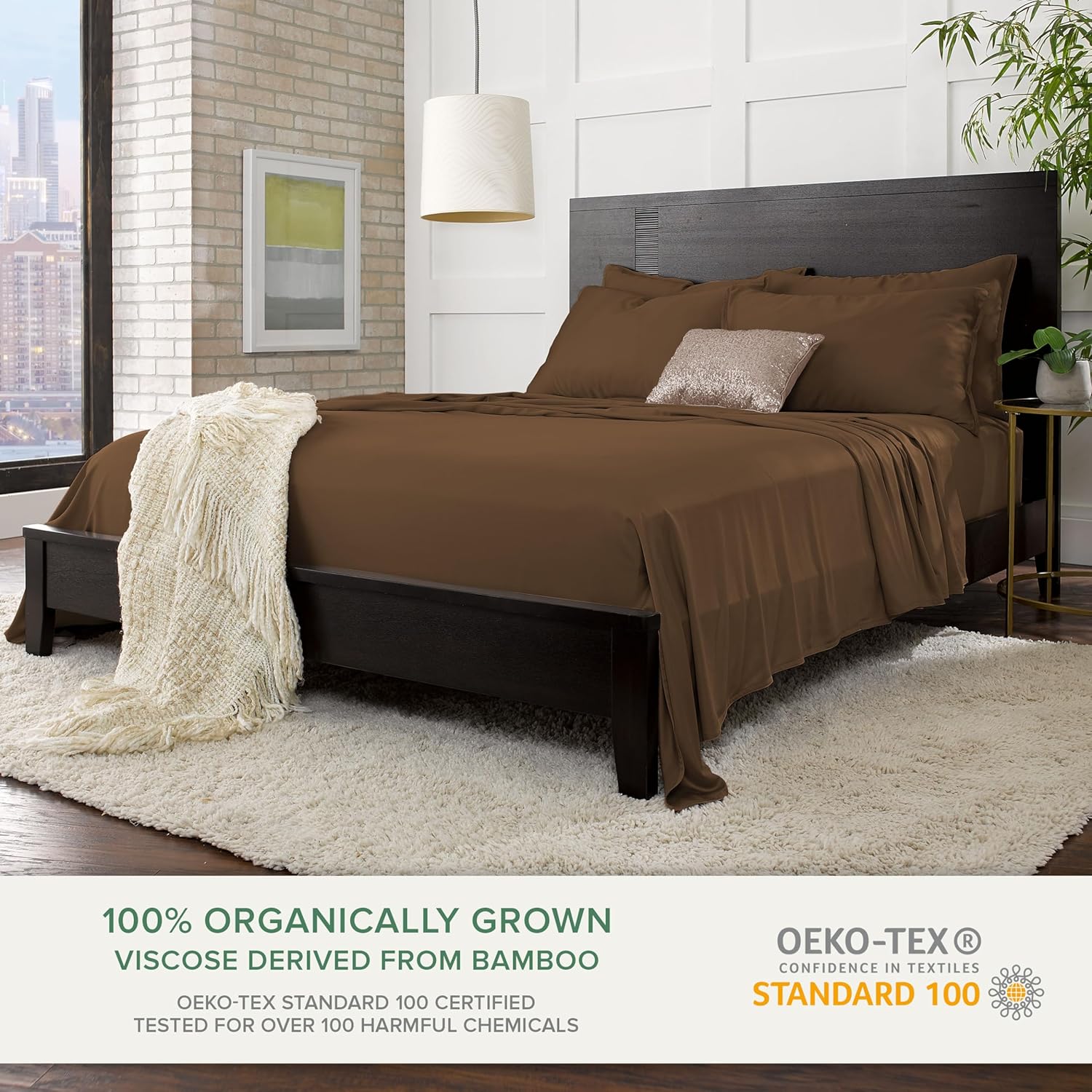 Pure Bamboo Queen Sheets - 100% Organic Viscose Bed Sheet Set | Luxuriously Soft & Cooling (Coconut Husk)