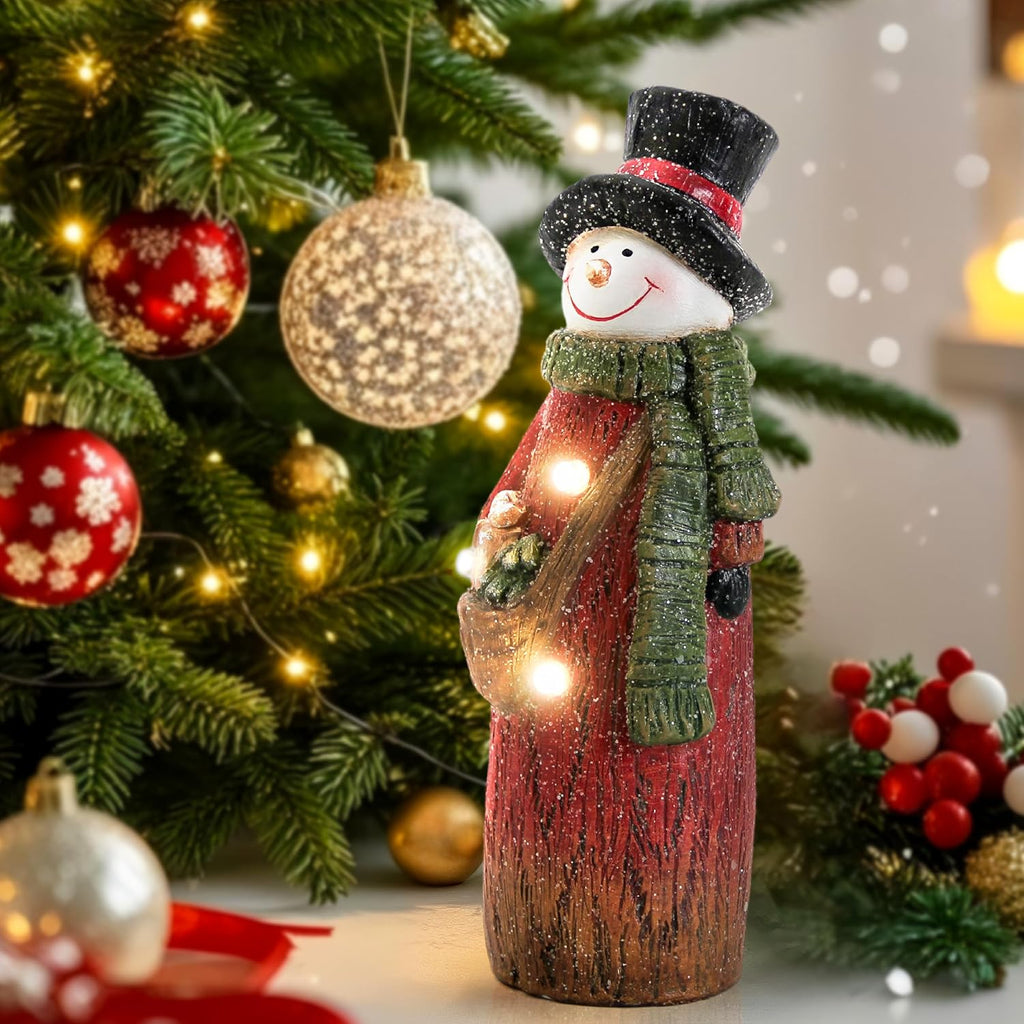 Smadeer Christmas Snowman | LED Light-Up Holiday Decor | 9.8-Inch Resin Figurine for Indoor Parties