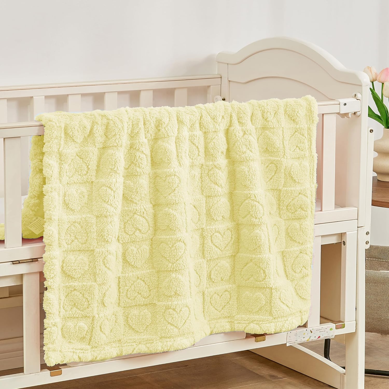 Yurhap Fleece Baby Blanket - Ultra Soft Heart Checkered Design | Cozy 30” x 40” Infant Blanket (Yellow)