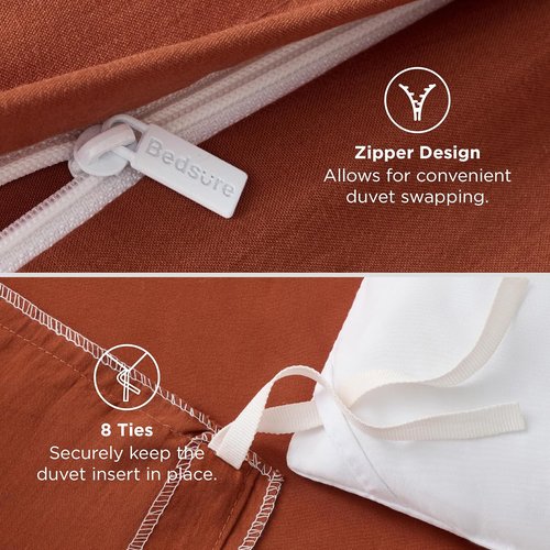 Bedsure King Size Duvet Cover Set - Extra Soft Prewashed Cotton-Like 3-Piece Bedding in Terracotta | Includes Zipper Closure and 2 Pillow Shams