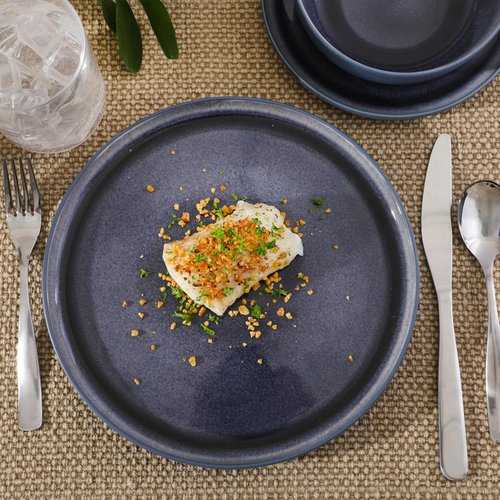 Gibson Elite Reactive Stoneware Dinnerware Set - Tahoe Sunset Matte Exterior & Shiny Interior Blue | 12-Piece – Plates and Bowls, Durable Everyday Dish Set, Microwave & Dishwasher Safe