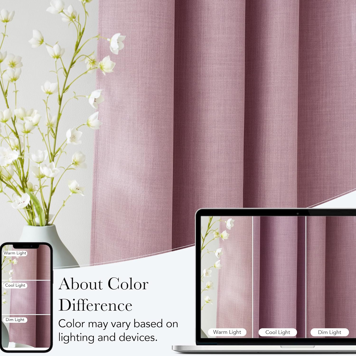 NICETOWN Pink Blackout Curtains - 63-Inch Faux Linen Privacy Panels for Modern Farmhouse Decor | 2 Panels, Easy Care