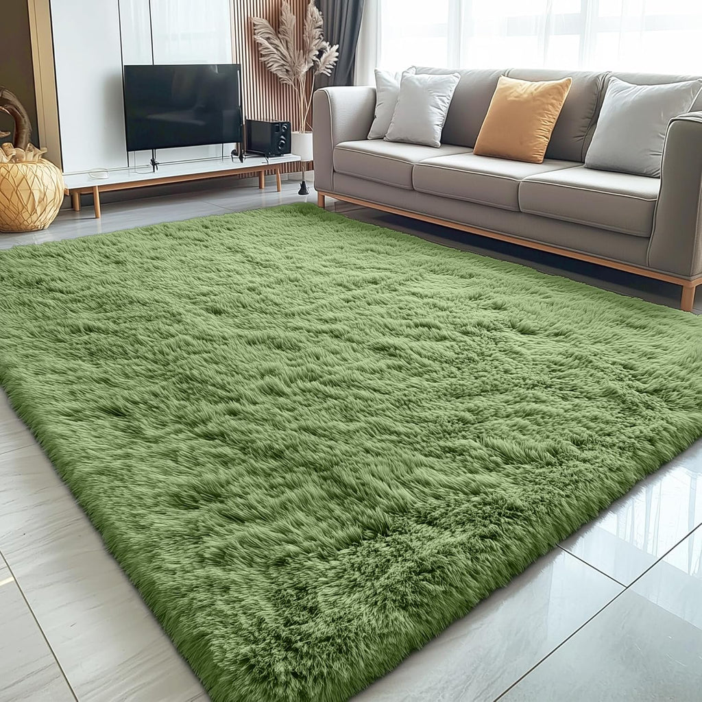 OLANLY Large 5x7 Machine Washable Area Rug - Soft Fluffy Shaggy Carpet for Living Room & Bedroom | Green