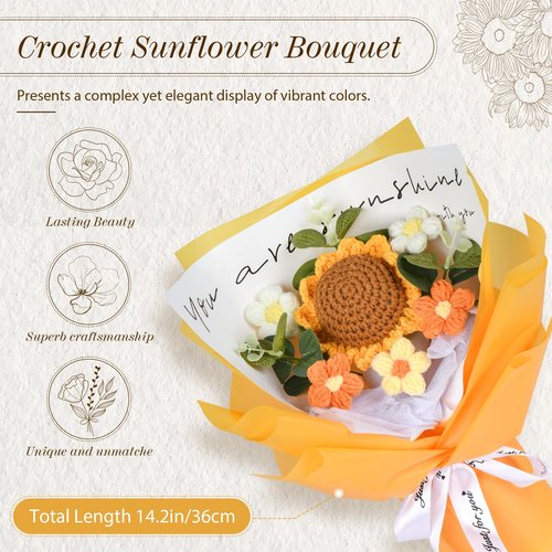 Platybelodon Crochet Flower Bouquet Crochet Flowers Gifts for Women Handmade Ideal for Mom Wife Best Friend Girlfriend Suitable for Anniversary Graduation Wedding Home Decor
