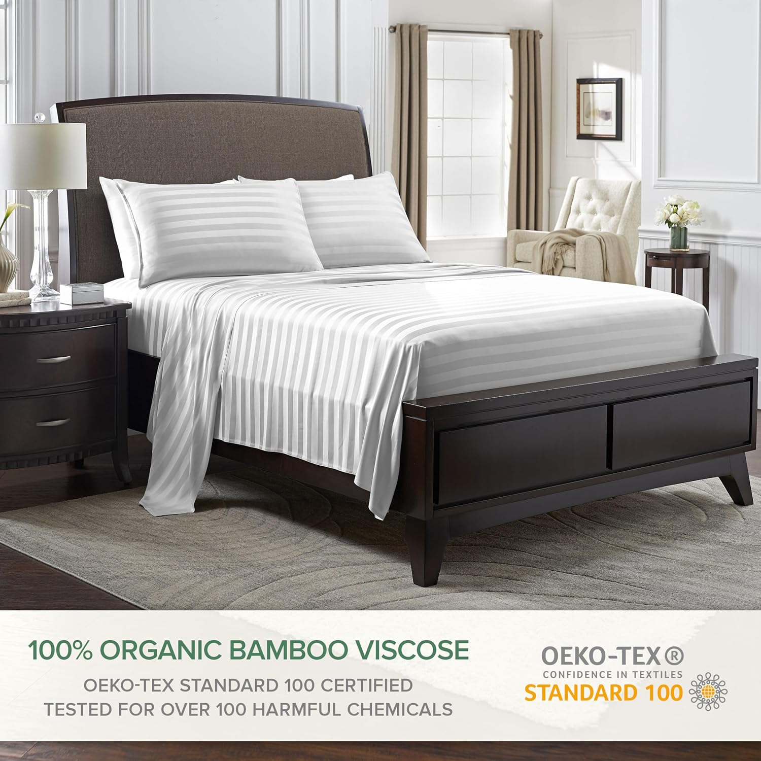 Pure Bamboo Full Sheets - Luxuriously Soft & Cooling 100% Organic Viscose Bed Sheet Set | Jacquard White, 2-Year Quality Promise