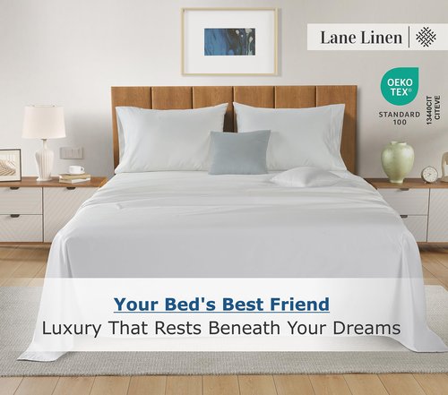 LANE LINEN 100% Egyptian Cotton Sheets Queen Size - White Bed Sheets for Queen Size Bed, 15" Deep Pocket Long Staple Cotton Bedding Sheets, Sateen Weave, Luxury Hotel Sheets - White