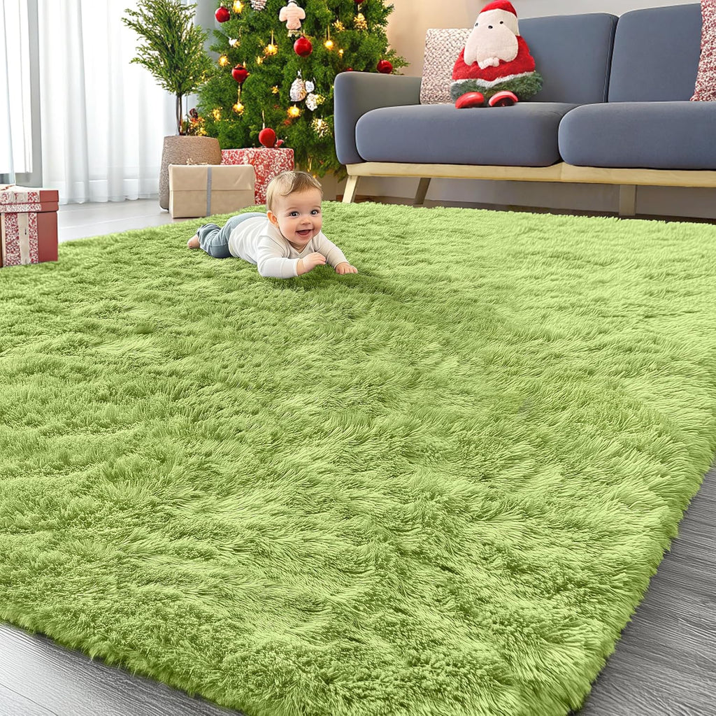 OLANLY Large Area Rug - Soft Fluffy Shaggy Carpet for Living Room & Bedroom | 9x12 ft, Grass Green