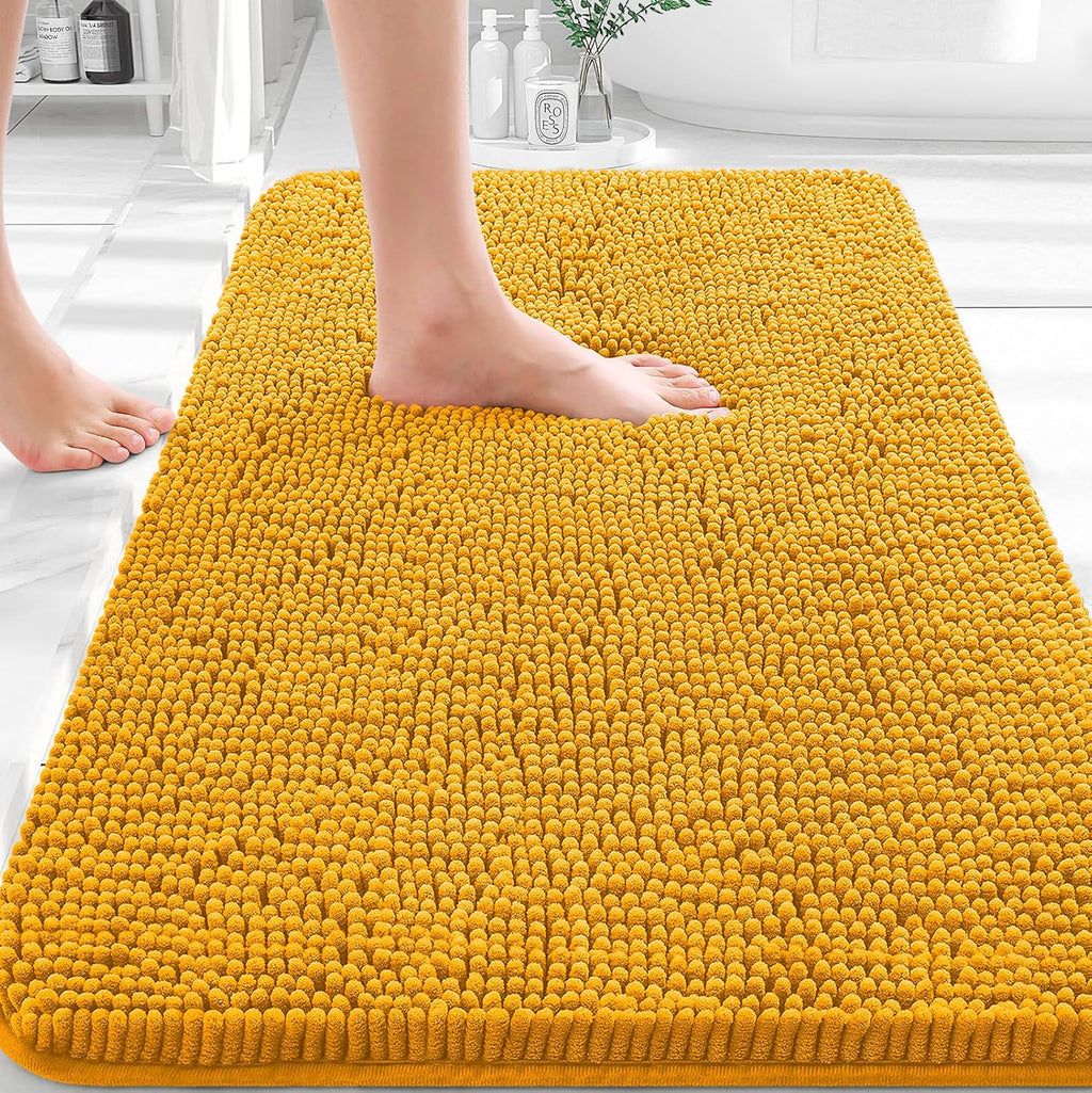 OLANLY Extra Soft Chenille Bathroom Rugs - 30x20 Quick-Dry, Machine Washable, Rubber Backing | Golden Yellow