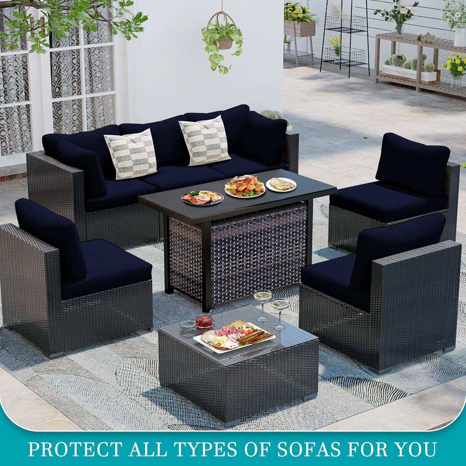 Skiennix 12 Pcs Patio Cushion Covers - Washable Navy Blue Outdoor Sofa Slipcovers | Furniture Protector