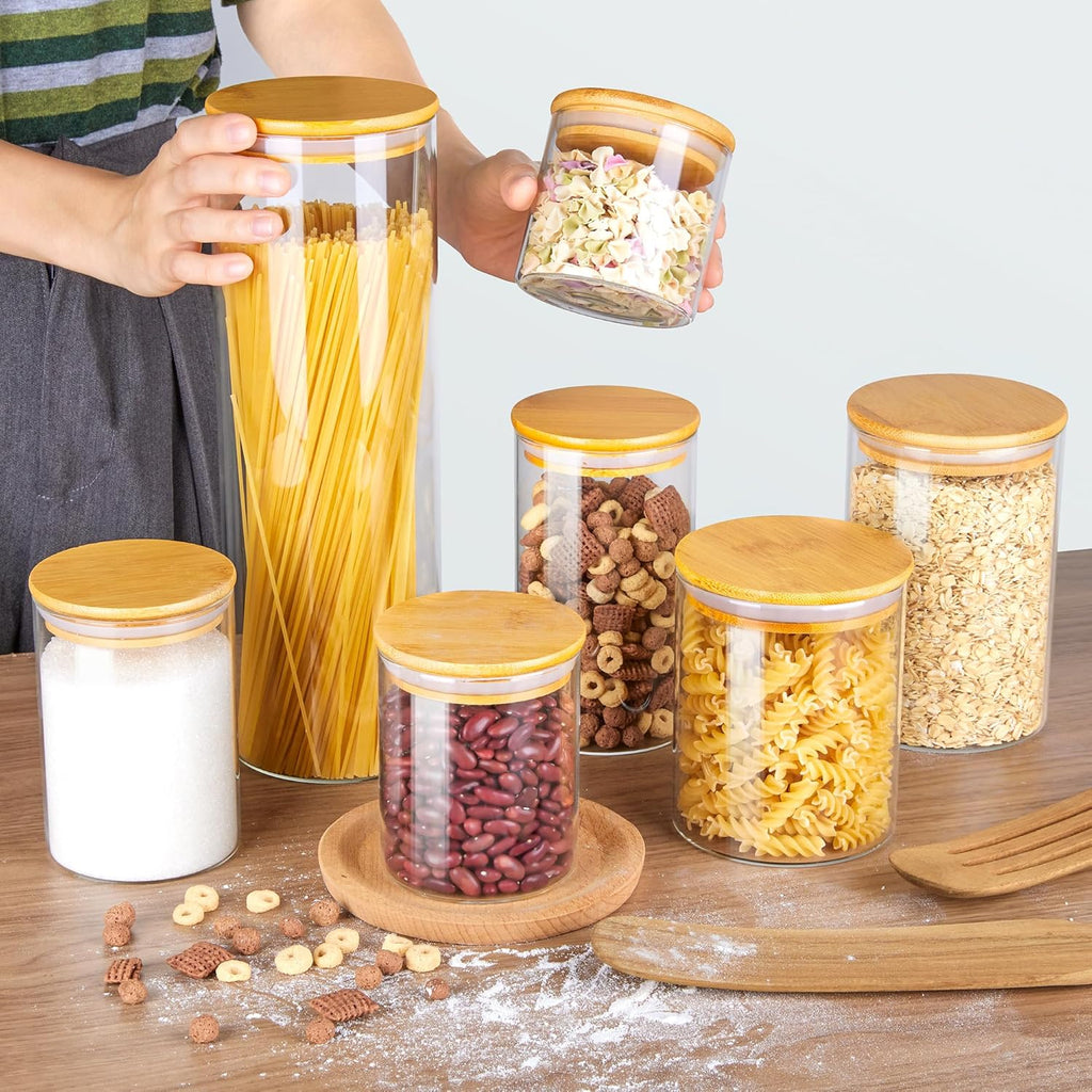Vtopmart Glass Food Storage Jars - 7 Pack Airtight Kitchen Containers with Bamboo Lids for Pantry Organization