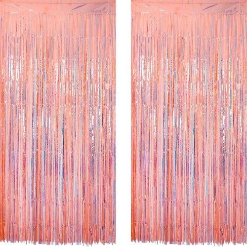 GREATRIL Iridescent Orange Tinsel Foil Fringe Curtain - Perfect for Birthday Decorations | 3.2 x 6.5 Ft, 2 Packs