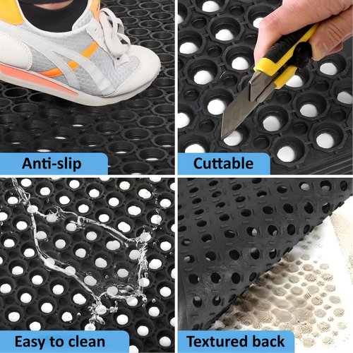 Rubber Floor Mats 60x36inch Anti Slip Mat Commercial Kitchen Mat Drainage Mat for Restaurant Bar Kitchen Entryway Indoor Outdoor