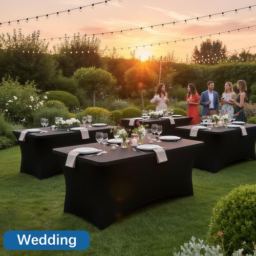 Lemict 6FT Black Table Cloth - 6 Pack Fitted Stretch Rectangle Spandex Tablecloth, Washable Table Cover for Party, Picnic, Wedding, Banquet, Birthday and Festival(30" x 72")