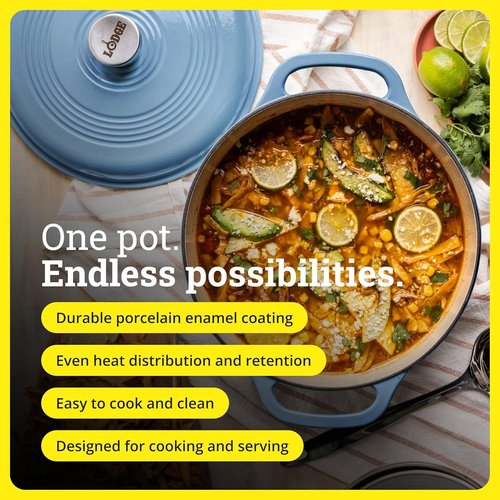 Lodge Enameled Cast Iron Dutch Oven | 3 Quart with Lid & Dual Handles - Oven Safe to 500°F - Storm Blue