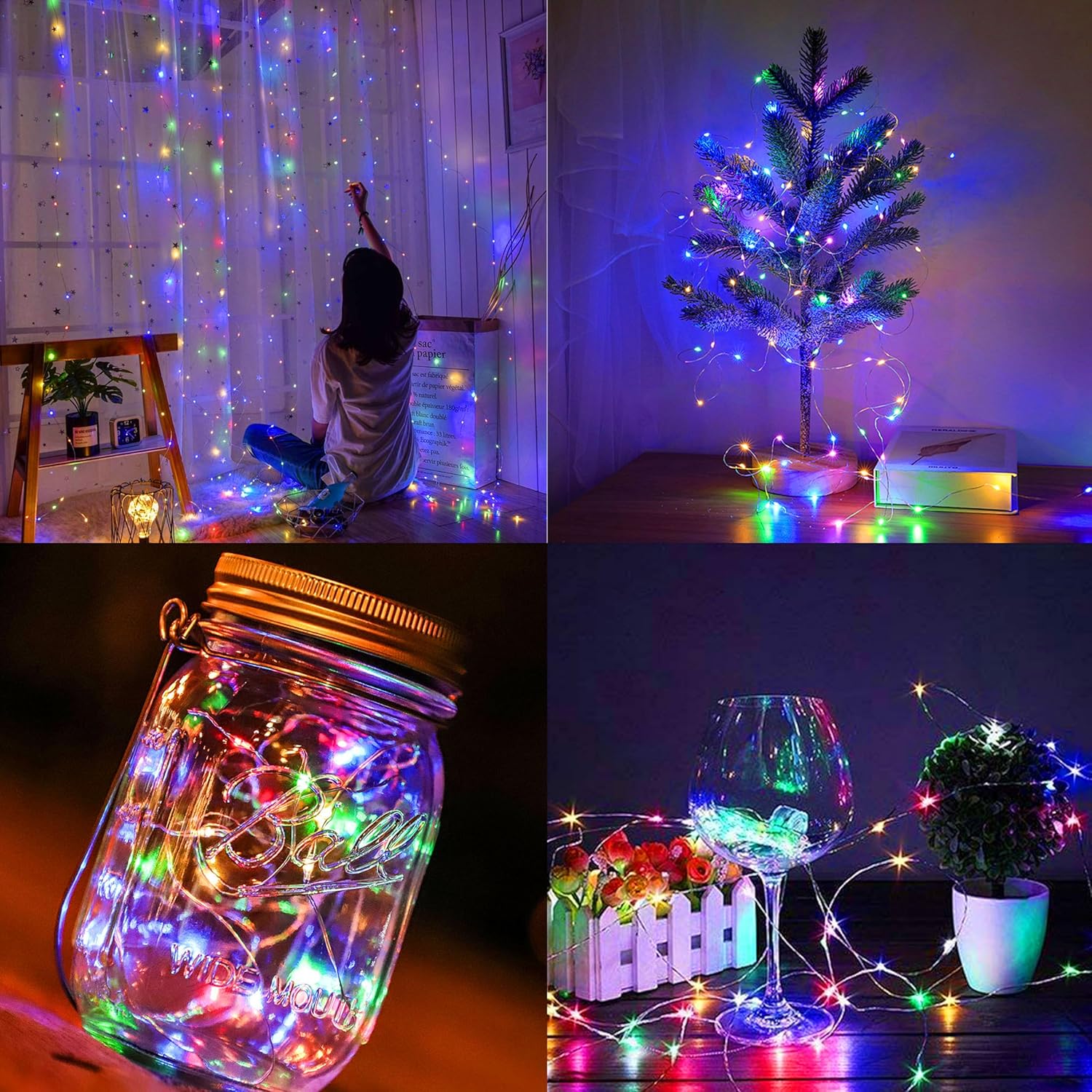 Skiennix 6 Pack Fairy Lights - Battery Operated 20 LED Waterproof Silver Wire for DIY Wedding Decor | 7ft Multicolor
