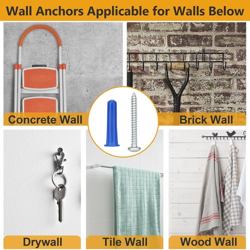 KURUI Wall Anchors & Screws Assortment Kit - 200PCs Concrete & Drywall Anchors with Drill Bit