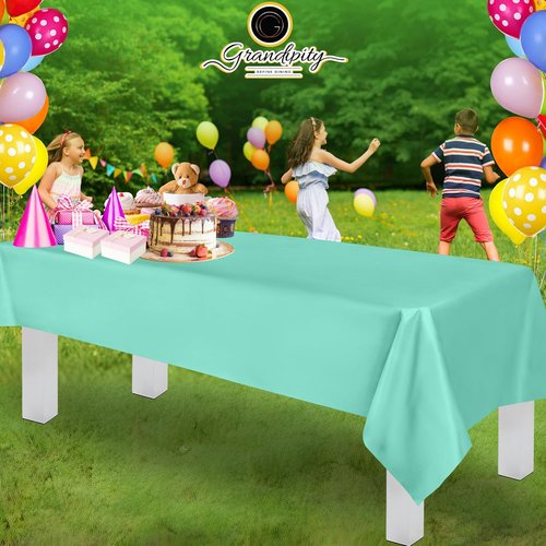 Grandipity Disposable Aqua Plastic Tablecloths - Premium 54in x 108in for 6ft to 8ft Rectangle Tables | 6 Pack
