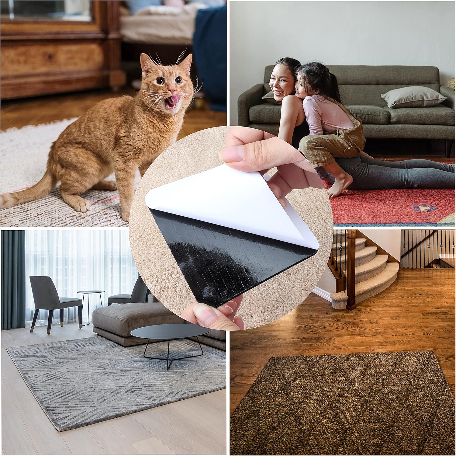 Skiennix Non-Slip Rug Grippers - 10 Pack Anti-Curling Carpet Tape for Hardwood Floors