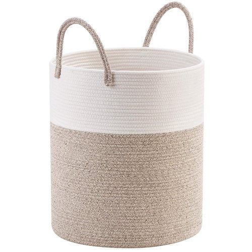 MINTWOOD Design Large 18 x 16 Inches Decorative Woven Cotton Rope Basket, Tall Laundry Basket Hamper, Blanket Basket for Living Room, Storage Baskets for Toys, Towel, Throw, Pillow, Light Brown