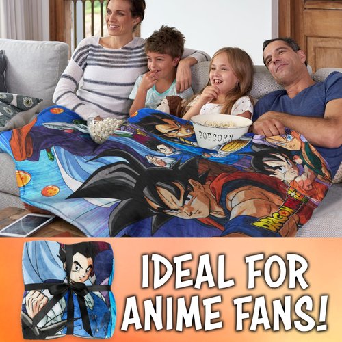 Dragon Ball Z Throw Blanket for Boys, 51x59 in, Goku Anime Fleece Blanket, Throws for Couch, Bed, Sofa, Room Essentials, Gifts for Boys