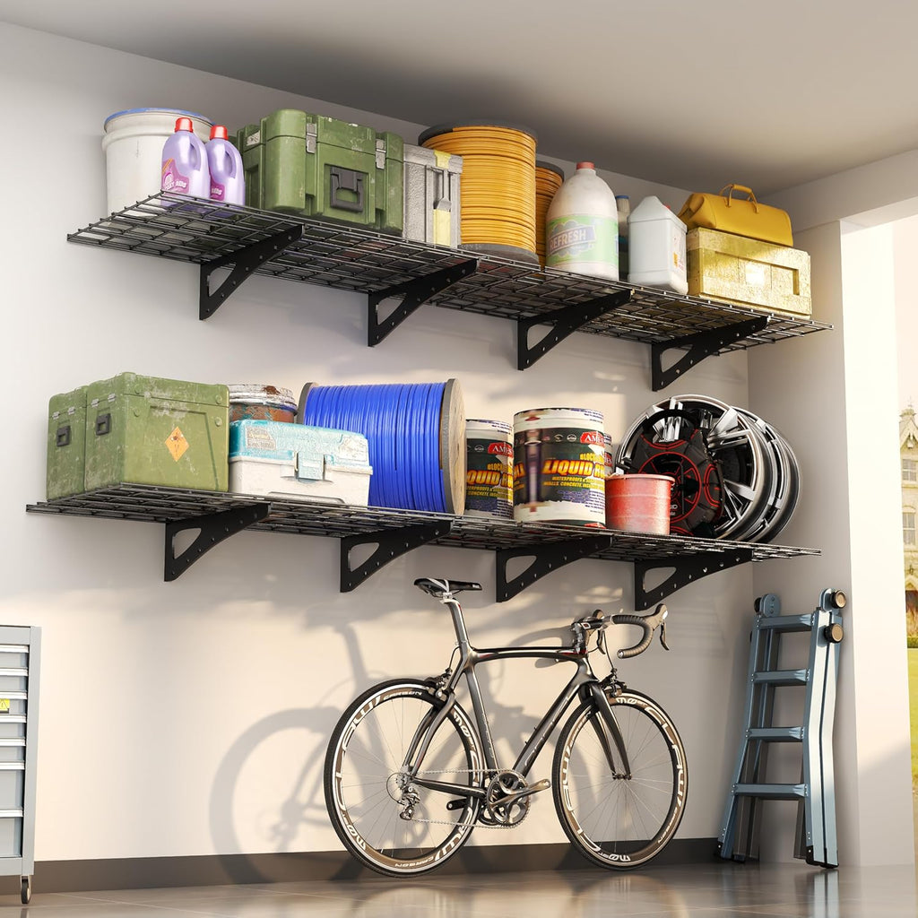 Sturdy 2-Pack Garage Wall Shelving | Heavy Duty Storage Rack for 1200 LBS | Black 70.86" x 23.6"