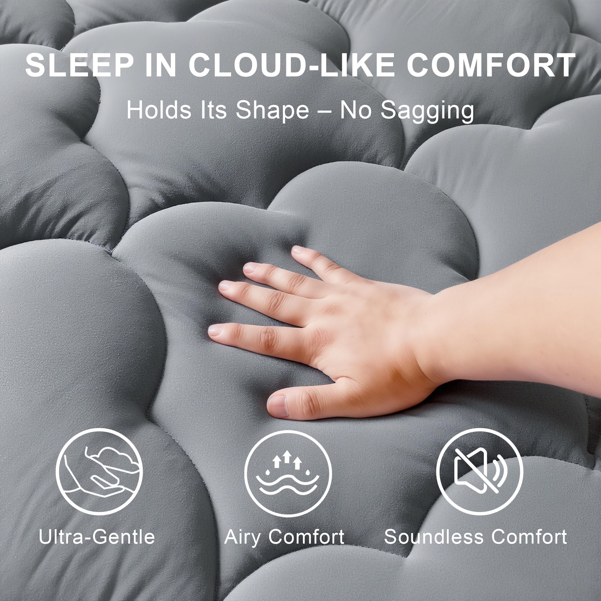 WQSPRING Mattress Pad Queen Size, Plush Pillow Top Mattress Topper & Waterproof Protector, Cooling Fitted Cover (8-21”), Noiseless, Breathable