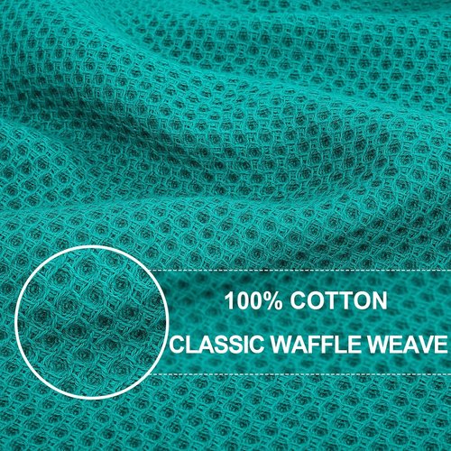 Homaxy Kitchen Dish Cloths - 100% Cotton Waffle Weave, Ultra Soft & Absorbent, 12-Pack, Teal, 12 x 12 Inches