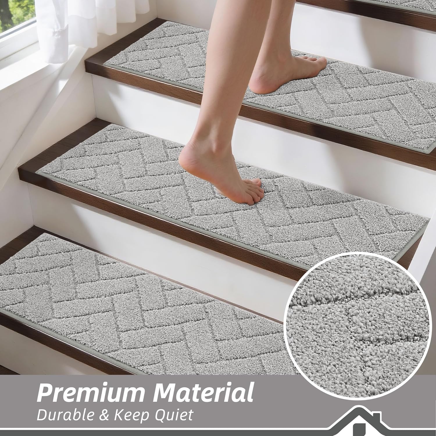 BEQHAUSE Non-Slip Carpet Stair Treads - Soft Indoor Stair Runners, 9" x 28", Grey, 15pcs