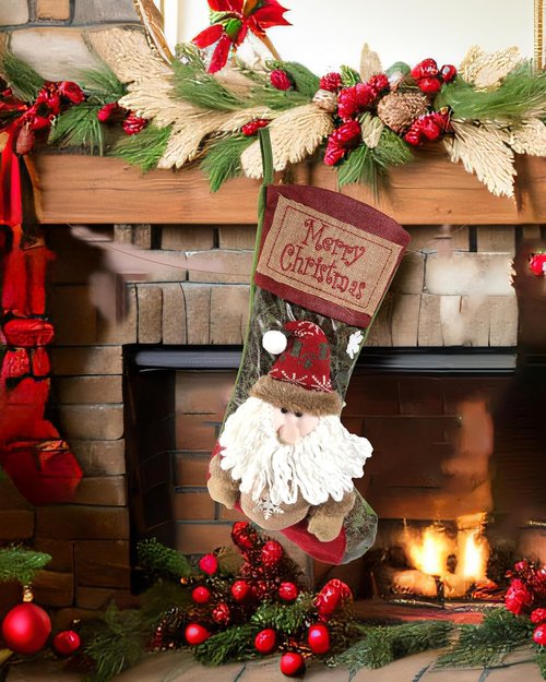 iStatue Large Christmas Stockings - 18'' Tall Plush Santa Claus Ornaments | Personalized Xmas Gift Bag