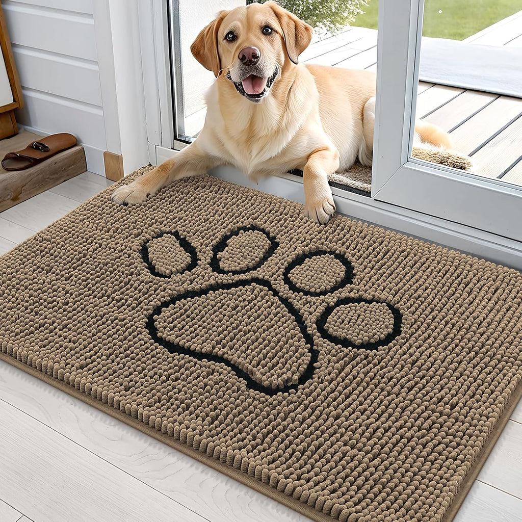 OLANLY Dog Door Mat - Absorbent Non-Slip Muddy Paws Mat | Quick Dry Chenille 36x24 Tan