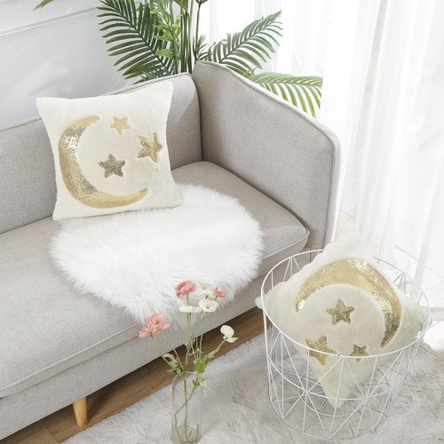 Holibeat Ramadan Throw Pillow Covers 18x18 inches Fluffy Sequin Decoration Pillowcases (Pack of 2) (3stars)