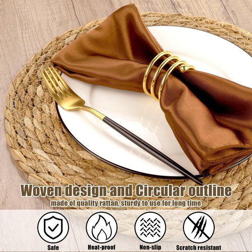 Kochorie Set of 36 Round Woven Placemats 13.8 Inch Bulrush Placemats Natural Handwoven Boho Rattan Wicker Table Mats for Farmhouse & Home Dining