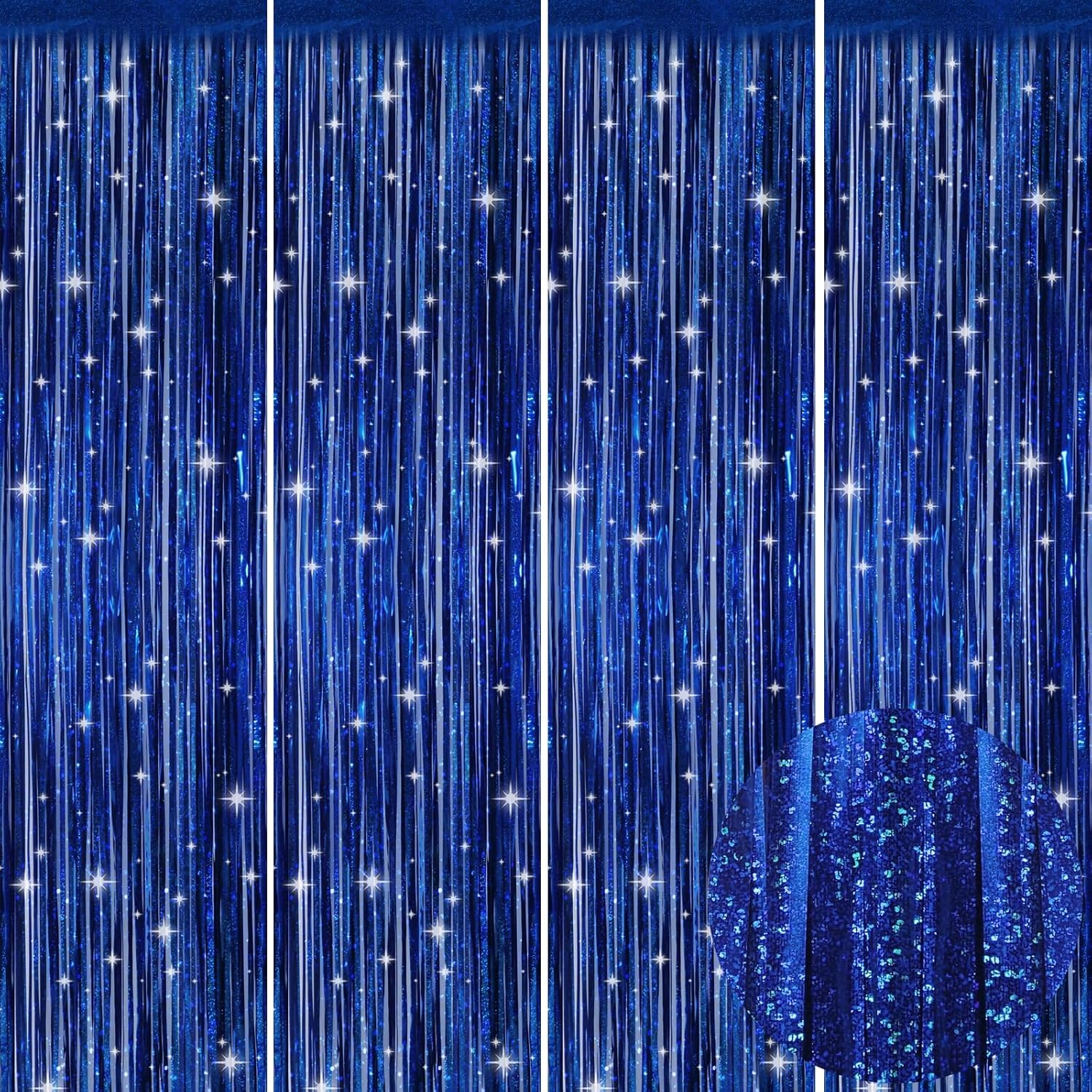 Picoway Foil Fringe Tinsel Backdrop Curtains - 4 Pack for Birthday & Bachelorette Party Decor | Blue