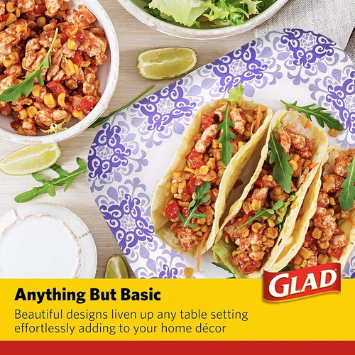 Glad Square Disposable Paper Plates - Heavy Duty, Soak Proof & Microwaveable | 8.5" Diameter, 50 Count