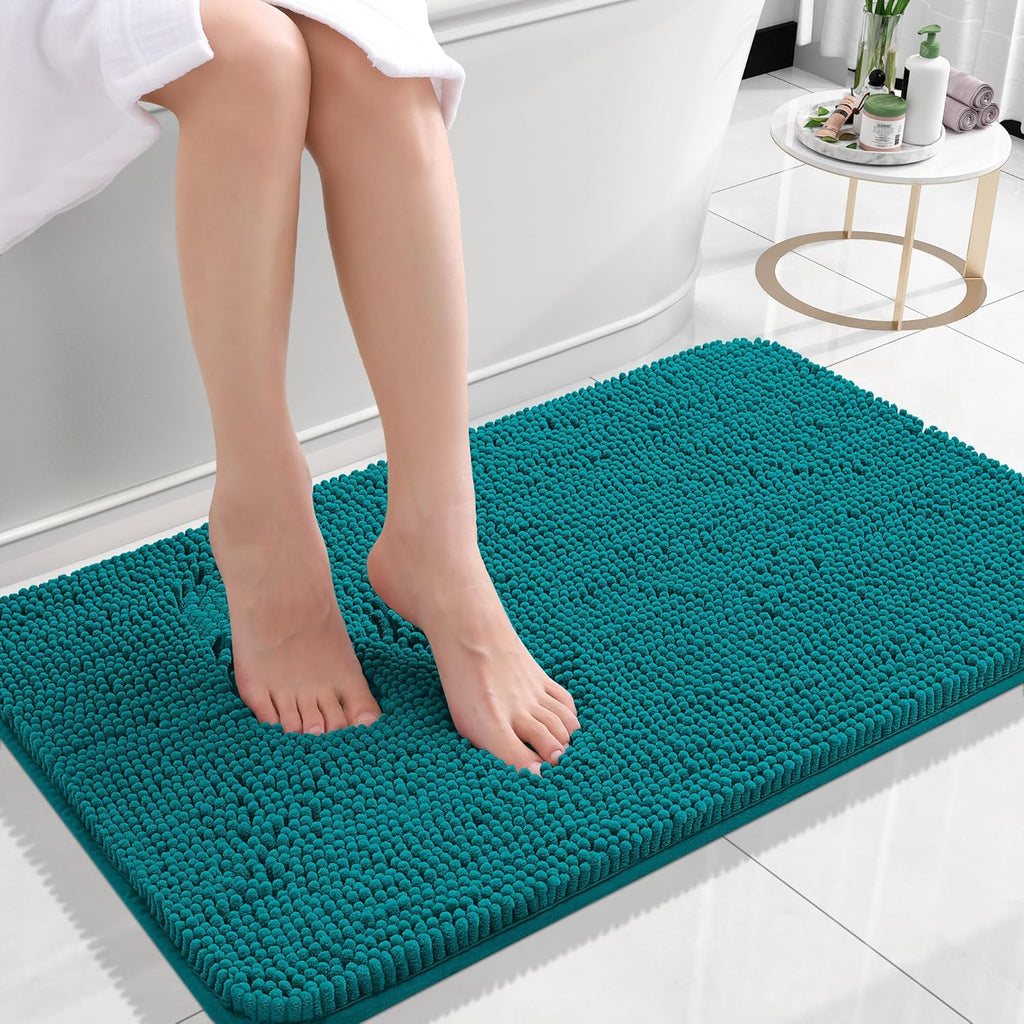 OLANLY Bath Rugs - Extra Soft Chenille, Quick Dry & Absorbent | 24x16 Deep Lake Machine Washable Mats