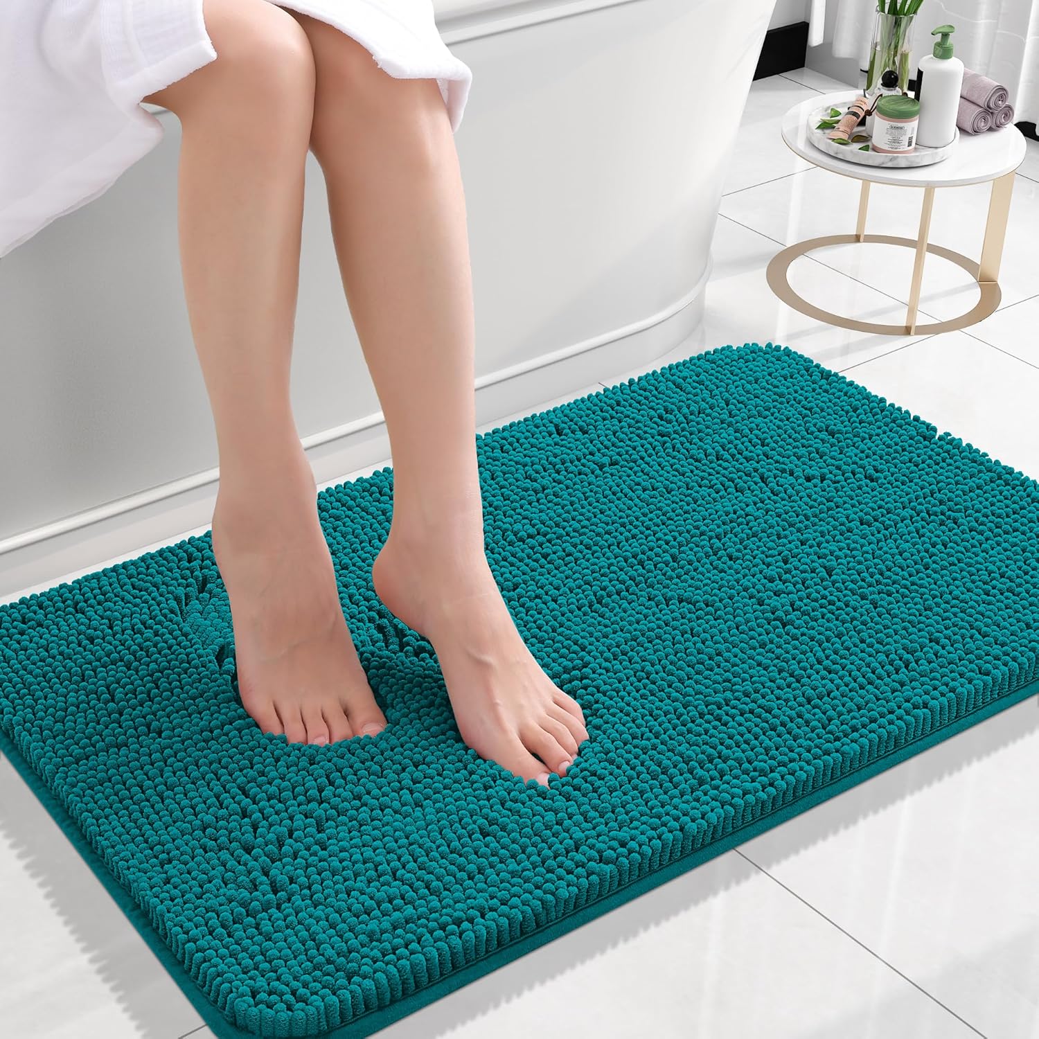 OLANLY Bath Rugs - Extra Soft Chenille, Quick Dry & Absorbent | 24x16 Deep Lake Machine Washable Mats