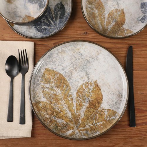 Gibson Elite Chantilly Hill 16-Piece Dinnerware Set - Multicolor Leaf Design, Microwave & Dishwasher Safe, Service for 4