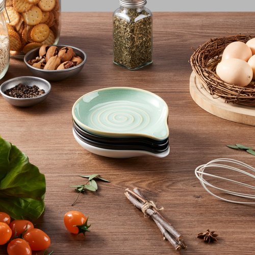 HaWare Spoon Rest for Stove Top, 5.1" Ceramic Spoon Holder for Kitchen Utensils, Coffee Spoons, Spatula, Heat-Resistant Cooking Utensil Rest for Kitchen Counter Decor, Sage Green