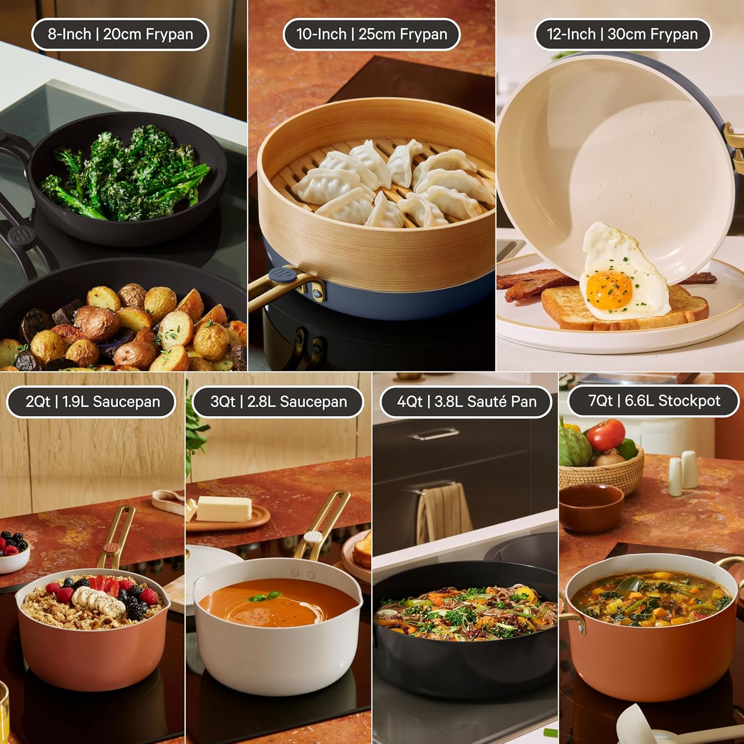 Our Place 17-Piece Cookware Set - Nonstick Ceramic Fry Pans, Saucepans & Stock Pot | Oven Safe to 450°F | Blue Salt