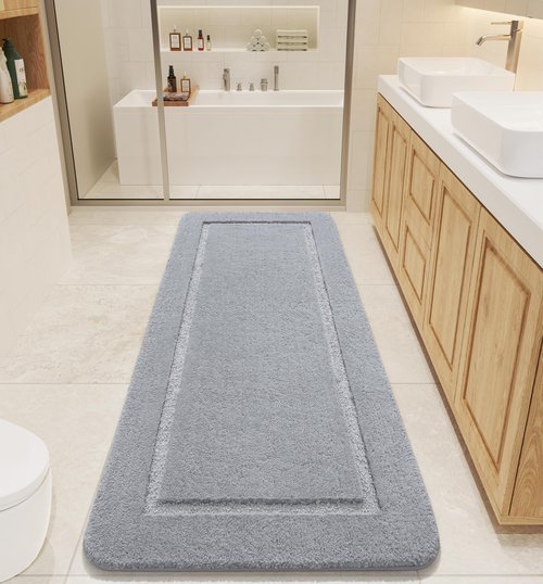 LOCHAS Bathroom Rugs, 24" x 60" Long Bath Rug, Non Slip Washable Bathroom Runner Rug Soft Thick Absorbent Bath Mat for Shower, Shaggy Plush Luxury Large Bath Rug, Grey