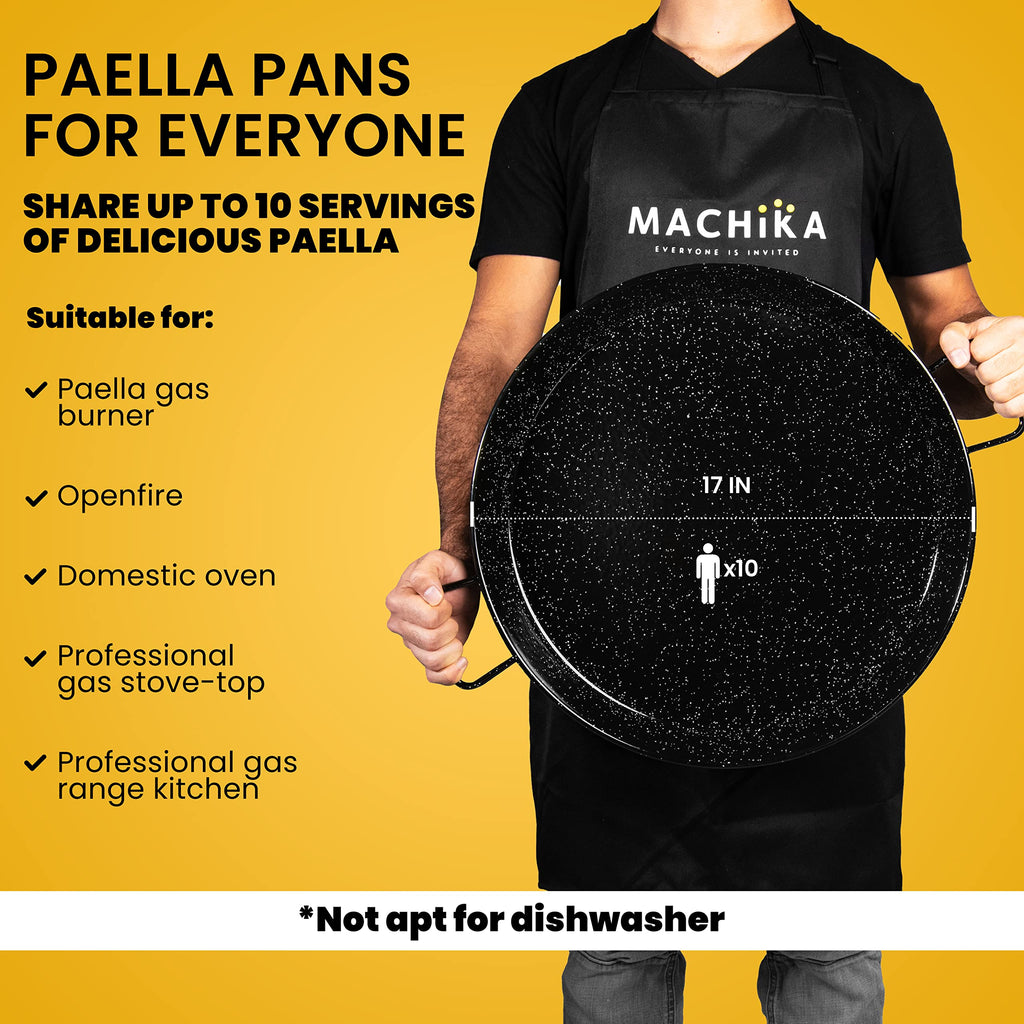 Machika Enamel Paella Pan | Paella Pan | Skillet for Paella and Rice Recipes | Perfect for Indoor & Outdoors | Easy Cleaning | Rust Proof Coating | 10 Servings | 17 inches |