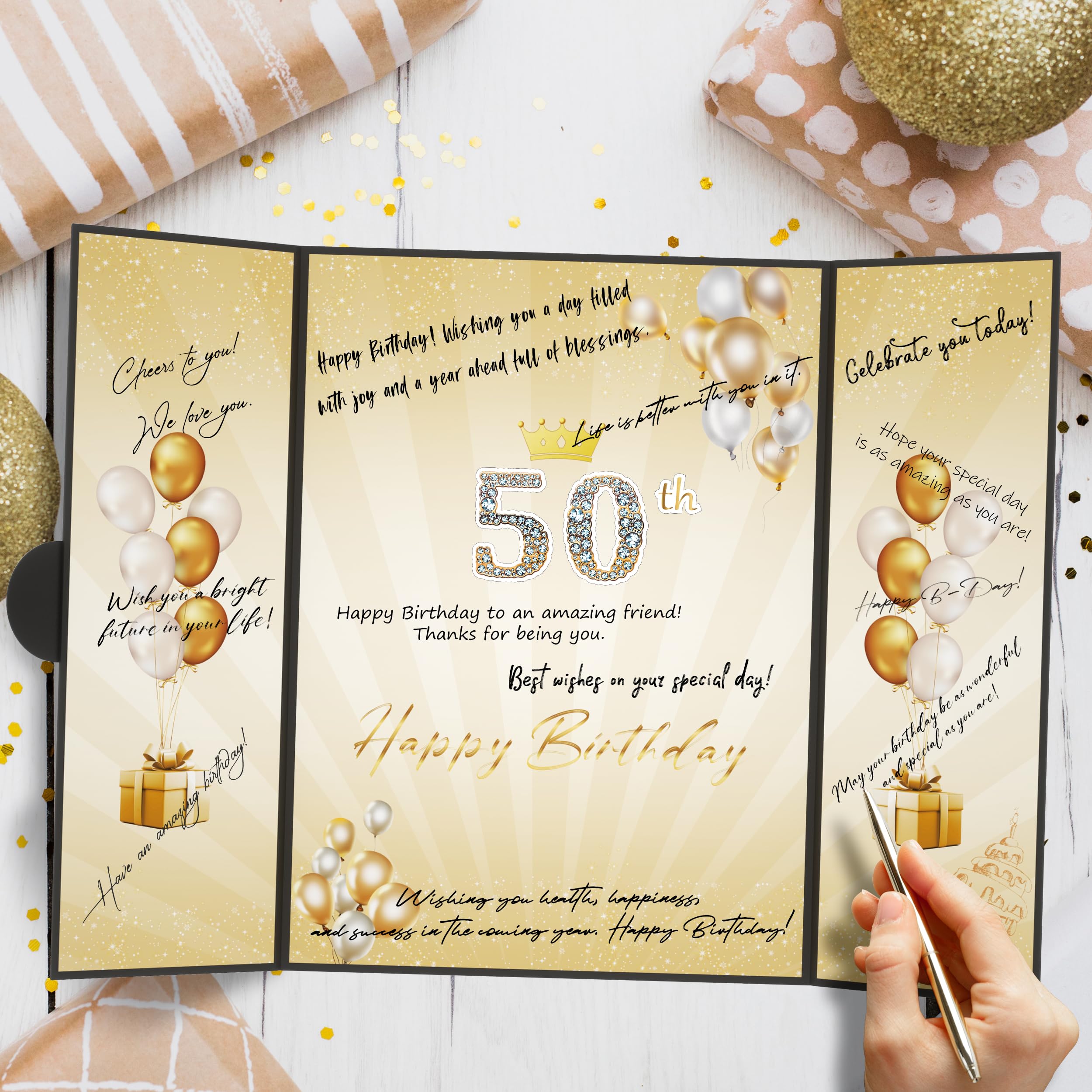 Pranski Black Gold 1st-99th Happy Birthday Party Decorations 18"x12" Birthday Guest Book for Men Women Suitable for All Ages Birthday Gifts Birthday Card
