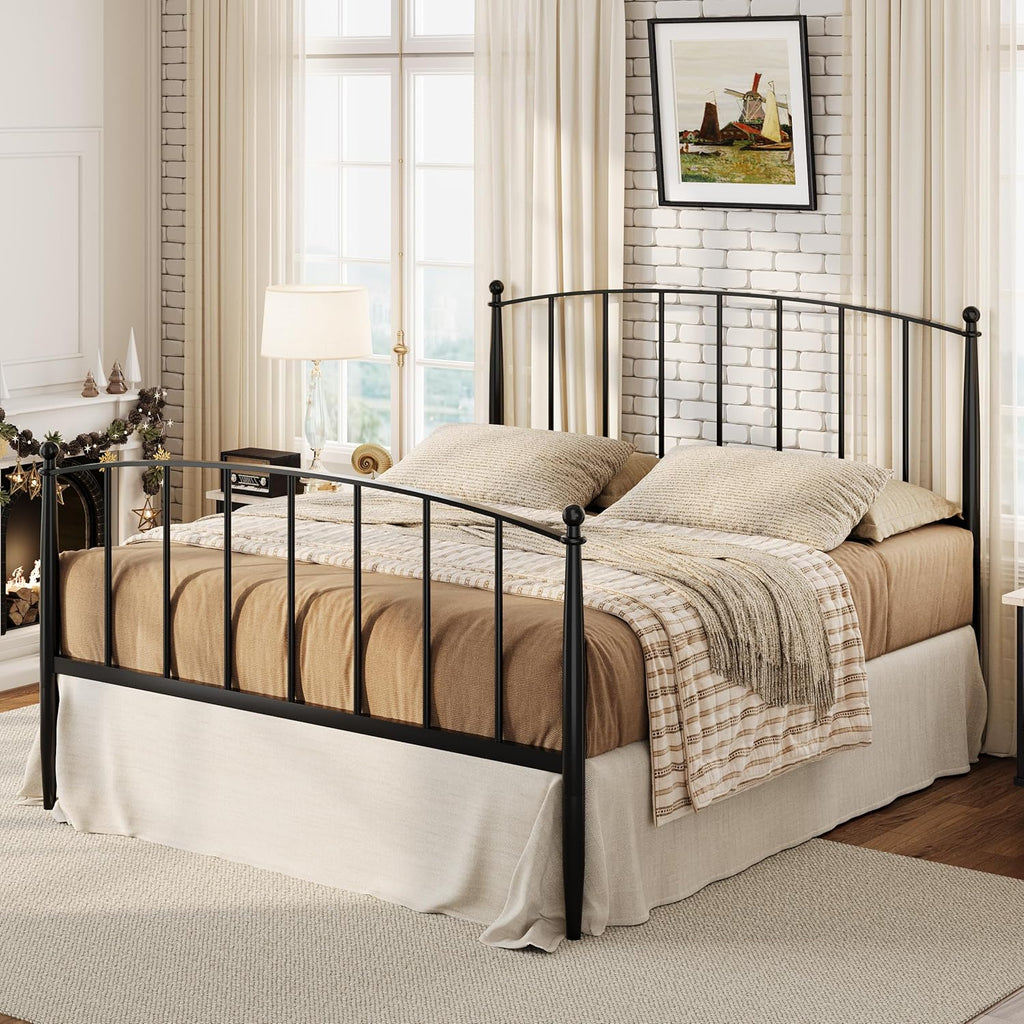 SHA CERLIN Queen Bed Frame - Metal Platform Bed with Victorian Iron Art Headboard & Footboard | Easy Assembly, Black